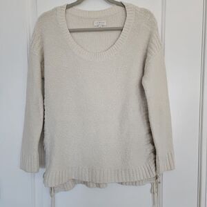 Lucky Brand Ivory/Cream Soft Silver Metallic Lace Up Knit Sweater‎ Size Large